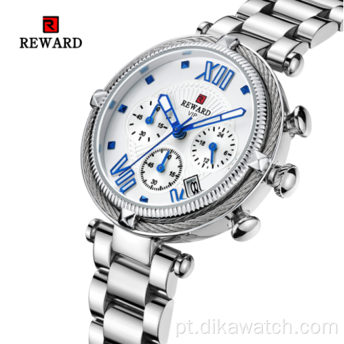 Relógio feminino REWARD RD63084L com pulseira de malha de quartzo à prova d&#39;água relógio calendário business casual masculino